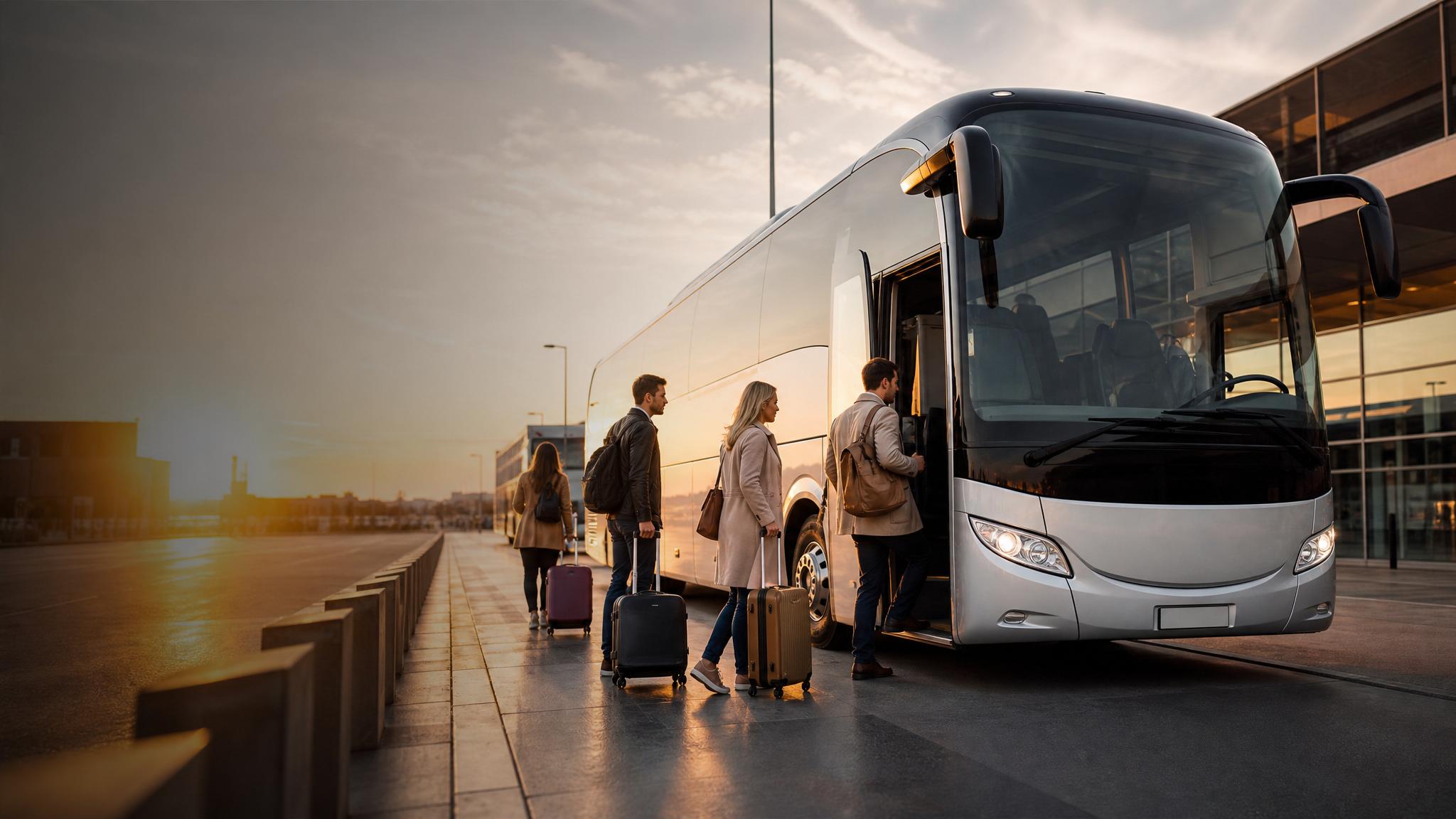 Reisebus mit Reisenden am Terminal