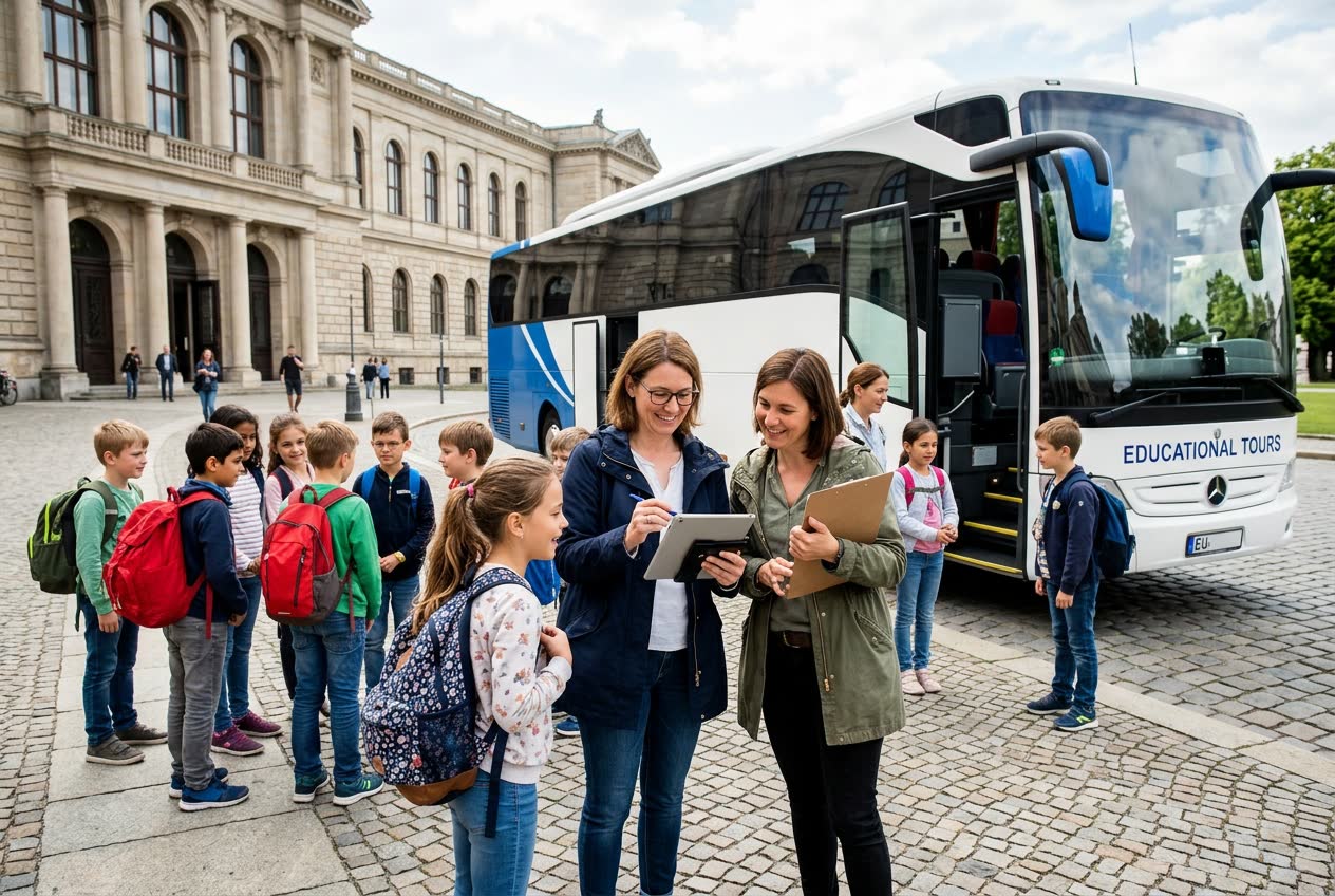 Schulgruppe bei einer Busfahrt