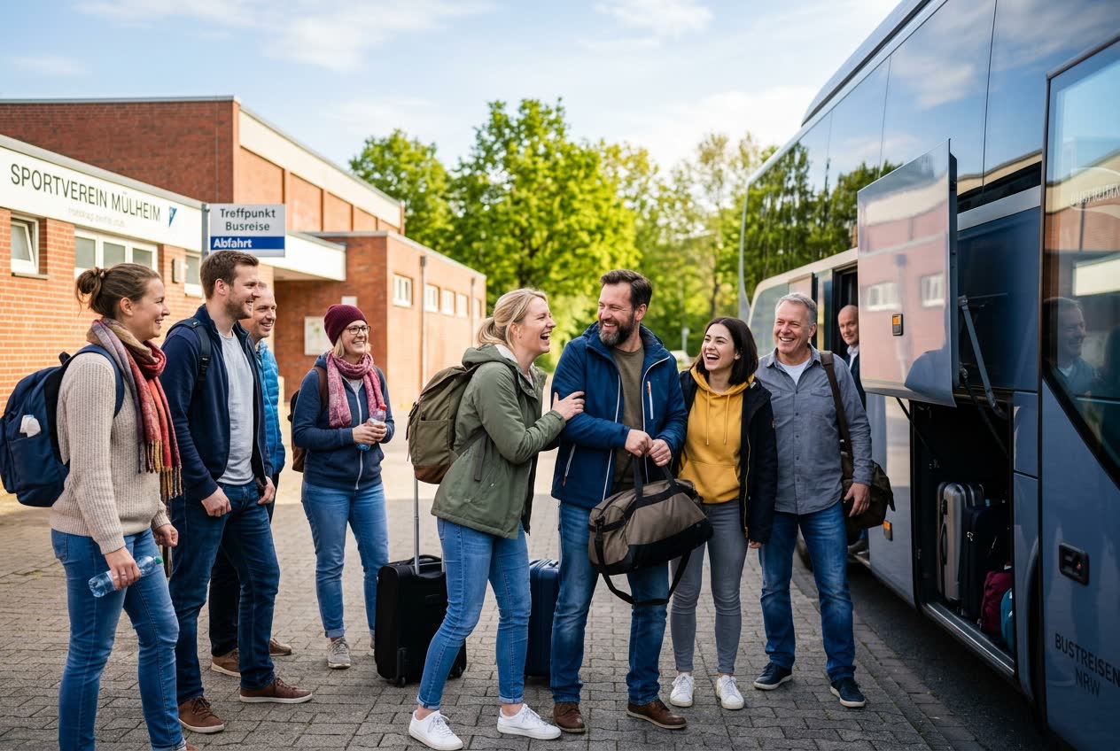 Gruppe vor Reisebus